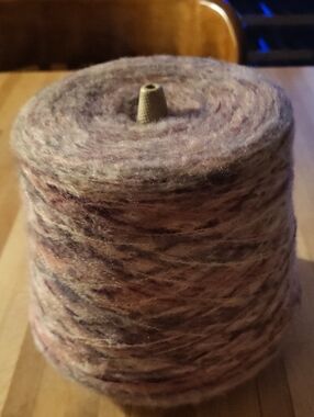 Handspun Wool Yarn Cone From Italy in Heathered Pink & Gray